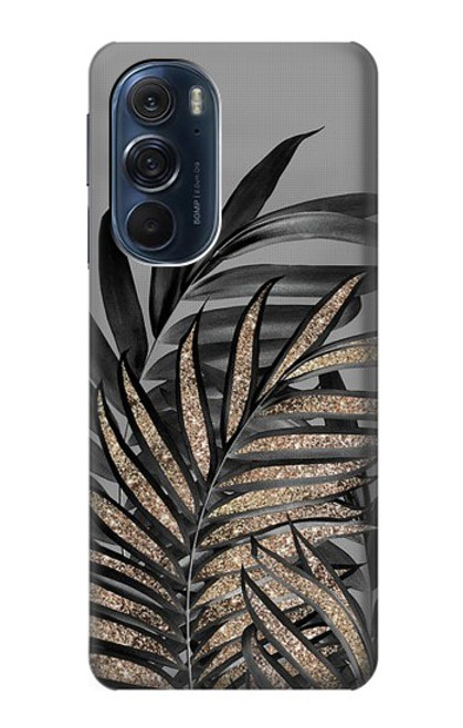 W3692 Gray Black Palm Leaves Hülle Schutzhülle Taschen und Leder Flip für Motorola Edge X30