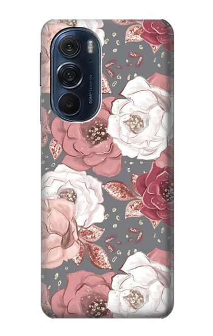 W3716 Rose Floral Pattern Hülle Schutzhülle Taschen und Leder Flip für Motorola Edge X30