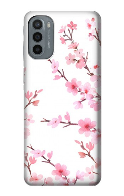 W3707 Pink Cherry Blossom Spring Flower Hülle Schutzhülle Taschen und Leder Flip für Motorola Moto G31