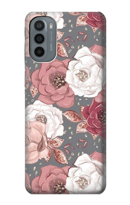 W3716 Rose Floral Pattern Hülle Schutzhülle Taschen und Leder Flip für Motorola Moto G31