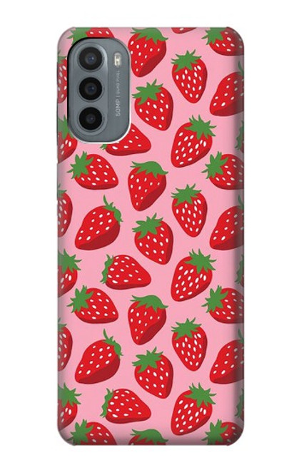 W3719 Strawberry Pattern Hülle Schutzhülle Taschen und Leder Flip für Motorola Moto G31
