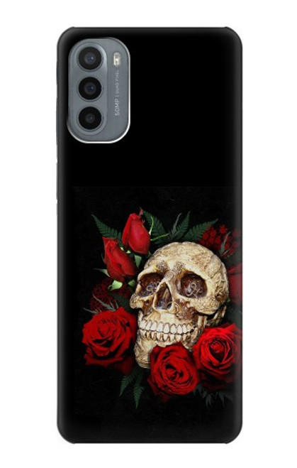 W3753 Dark Gothic Goth Skull Roses Hülle Schutzhülle Taschen und Leder Flip für Motorola Moto G31