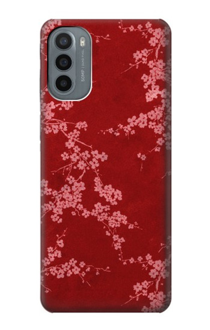 W3817 Red Floral Cherry blossom Pattern Hülle Schutzhülle Taschen und Leder Flip für Motorola Moto G31