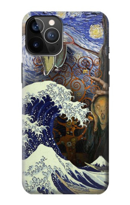 W3851 World of Art Van Gogh Hokusai Da Vinci Hülle Schutzhülle Taschen und Leder Flip für iPhone 12, iPhone 12 Pro