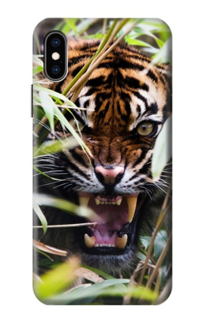 W3838 Barking Bengal Tiger Hülle Schutzhülle Taschen und Leder Flip für iPhone X, iPhone XS