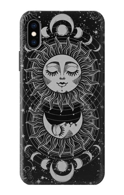W3854 Mystical Sun Face Crescent Moon Hülle Schutzhülle Taschen und Leder Flip für iPhone X, iPhone XS