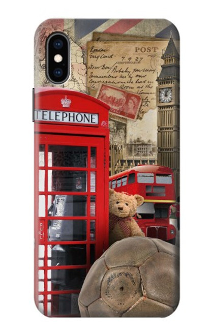 W3856 Vintage London British Hülle Schutzhülle Taschen und Leder Flip für iPhone X, iPhone XS