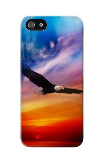 W3841 Bald Eagle Flying Colorful Sky Hülle Schutzhülle Taschen und Leder Flip für iPhone 5 5S SE
