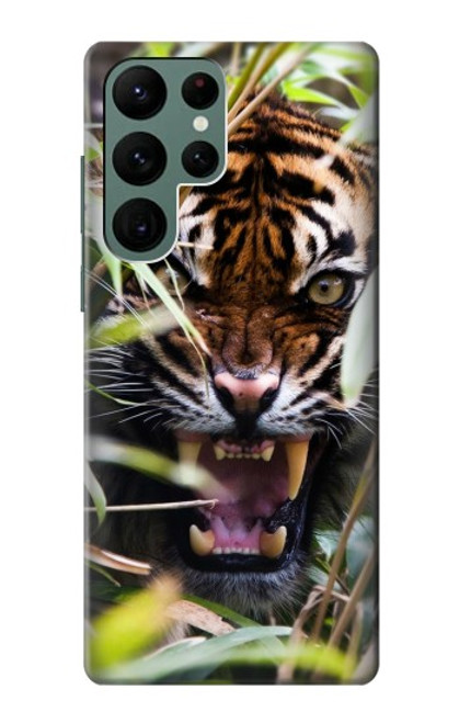W3838 Barking Bengal Tiger Hülle Schutzhülle Taschen und Leder Flip für Samsung Galaxy S22 Ultra