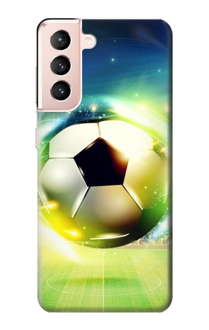 W3844 Glowing Football Soccer Ball Hülle Schutzhülle Taschen und Leder Flip für Samsung Galaxy S21 5G