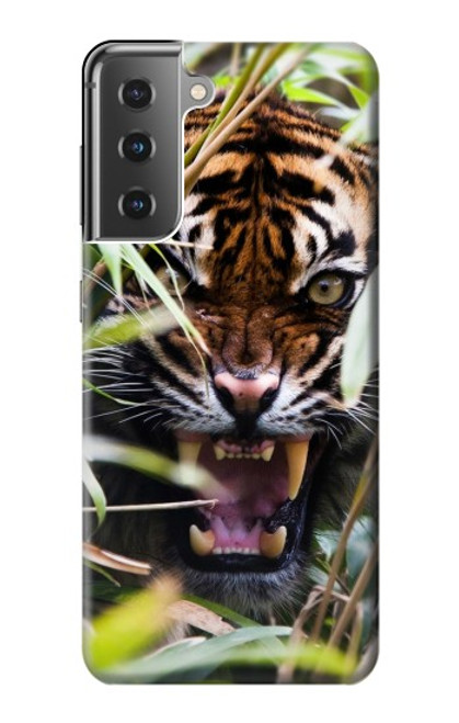 W3838 Barking Bengal Tiger Hülle Schutzhülle Taschen und Leder Flip für Samsung Galaxy S21 Plus 5G, Galaxy S21+ 5G