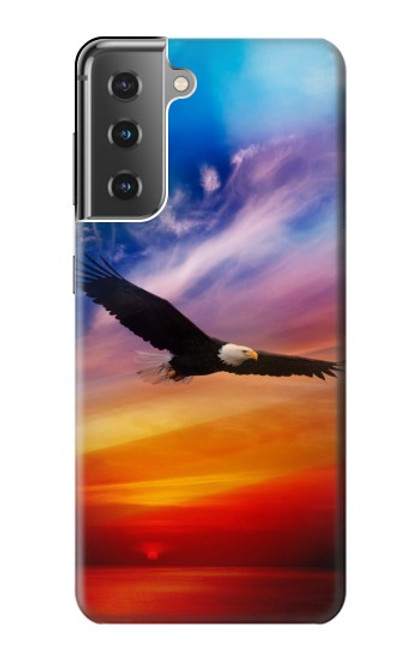 W3841 Bald Eagle Flying Colorful Sky Hülle Schutzhülle Taschen und Leder Flip für Samsung Galaxy S21 Plus 5G, Galaxy S21+ 5G