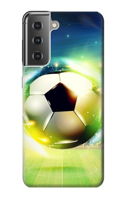 W3844 Glowing Football Soccer Ball Hülle Schutzhülle Taschen und Leder Flip für Samsung Galaxy S21 Plus 5G, Galaxy S21+ 5G