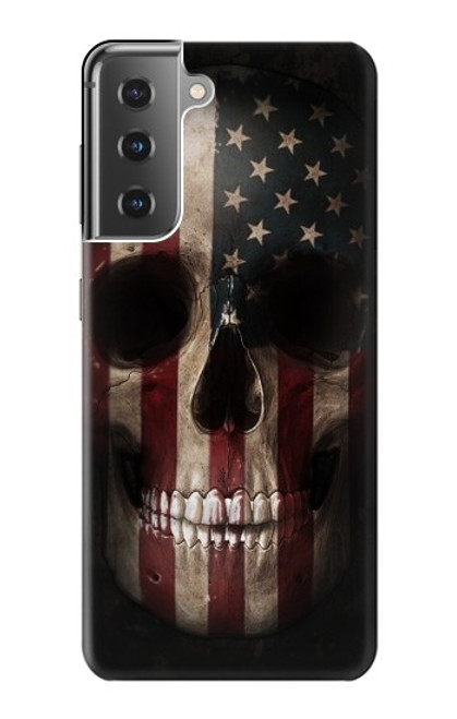 W3850 American Flag Skull Hülle Schutzhülle Taschen und Leder Flip für Samsung Galaxy S21 Plus 5G, Galaxy S21+ 5G