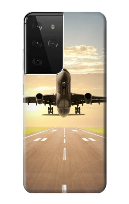 W3837 Airplane Take off Sunrise Hülle Schutzhülle Taschen und Leder Flip für Samsung Galaxy S21 Ultra 5G