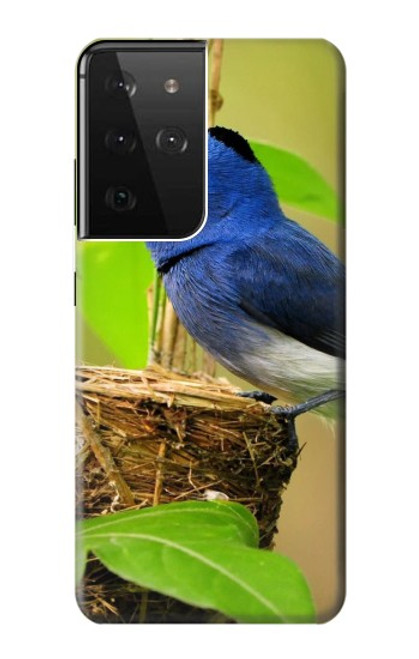 W3839 Bluebird of Happiness Blue Bird Hülle Schutzhülle Taschen und Leder Flip für Samsung Galaxy S21 Ultra 5G