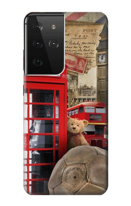 W3856 Vintage London British Hülle Schutzhülle Taschen und Leder Flip für Samsung Galaxy S21 Ultra 5G