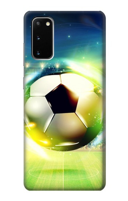 W3844 Glowing Football Soccer Ball Hülle Schutzhülle Taschen und Leder Flip für Samsung Galaxy S20