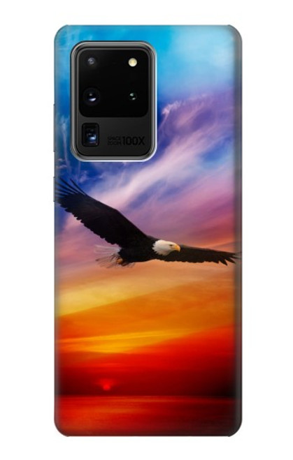 W3841 Bald Eagle Flying Colorful Sky Hülle Schutzhülle Taschen und Leder Flip für Samsung Galaxy S20 Ultra