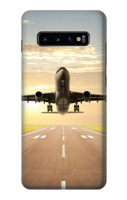 W3837 Airplane Take off Sunrise Hülle Schutzhülle Taschen und Leder Flip für Samsung Galaxy S10 Plus