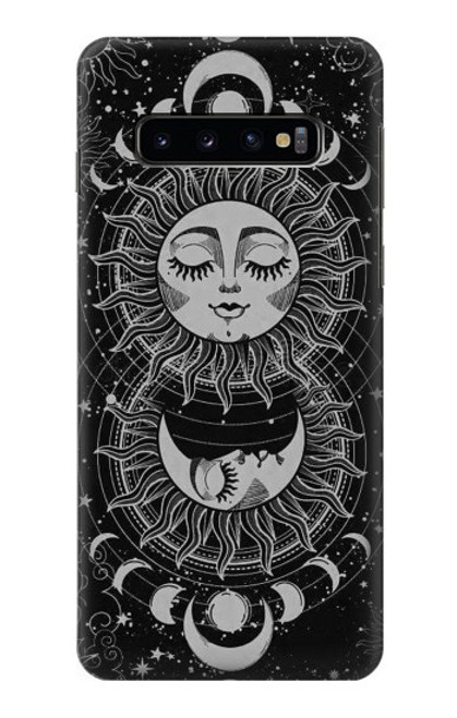 W3854 Mystical Sun Face Crescent Moon Hülle Schutzhülle Taschen und Leder Flip für Samsung Galaxy S10