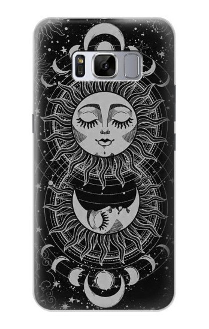 W3854 Mystical Sun Face Crescent Moon Hülle Schutzhülle Taschen und Leder Flip für Samsung Galaxy S8