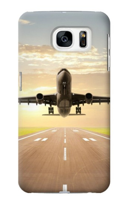 W3837 Airplane Take off Sunrise Hülle Schutzhülle Taschen und Leder Flip für Samsung Galaxy S7