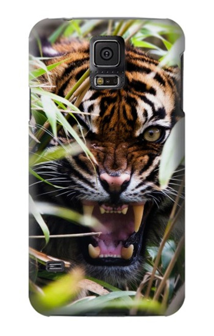 W3838 Barking Bengal Tiger Hülle Schutzhülle Taschen und Leder Flip für Samsung Galaxy S5