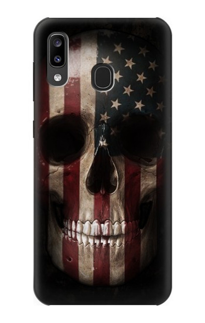 W3850 American Flag Skull Hülle Schutzhülle Taschen und Leder Flip für Samsung Galaxy A20, Galaxy A30