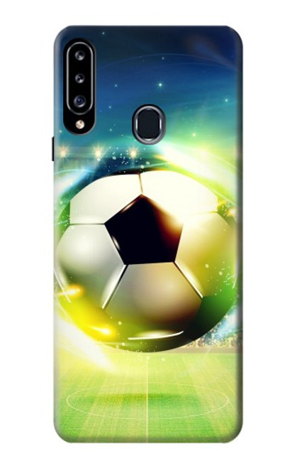 W3844 Glowing Football Soccer Ball Hülle Schutzhülle Taschen und Leder Flip für Samsung Galaxy A20s