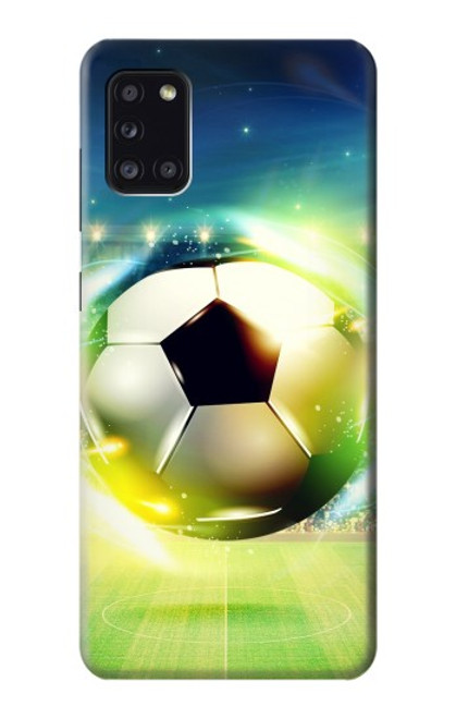 W3844 Glowing Football Soccer Ball Hülle Schutzhülle Taschen und Leder Flip für Samsung Galaxy A31