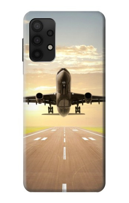 W3837 Airplane Take off Sunrise Hülle Schutzhülle Taschen und Leder Flip für Samsung Galaxy A32 4G