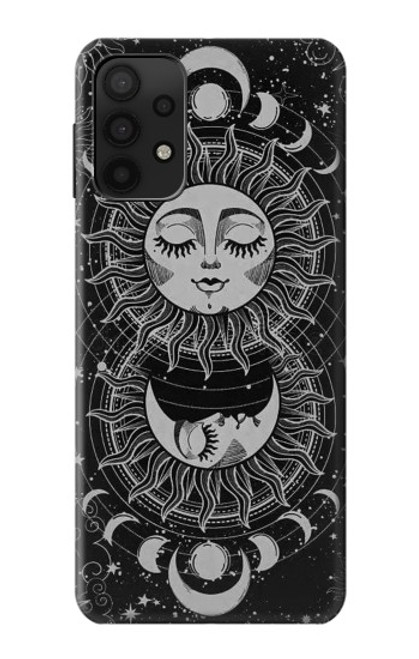 W3854 Mystical Sun Face Crescent Moon Hülle Schutzhülle Taschen und Leder Flip für Samsung Galaxy A32 5G