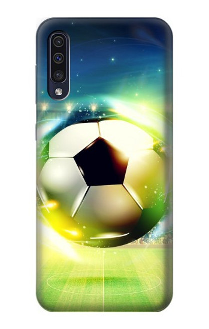 W3844 Glowing Football Soccer Ball Hülle Schutzhülle Taschen und Leder Flip für Samsung Galaxy A50