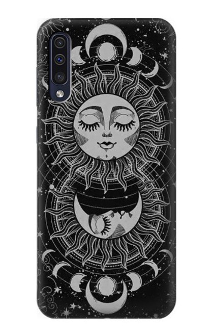 W3854 Mystical Sun Face Crescent Moon Hülle Schutzhülle Taschen und Leder Flip für Samsung Galaxy A50