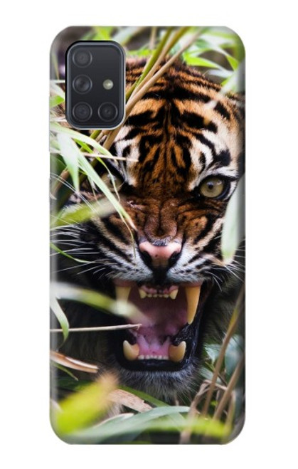 W3838 Barking Bengal Tiger Hülle Schutzhülle Taschen und Leder Flip für Samsung Galaxy A71