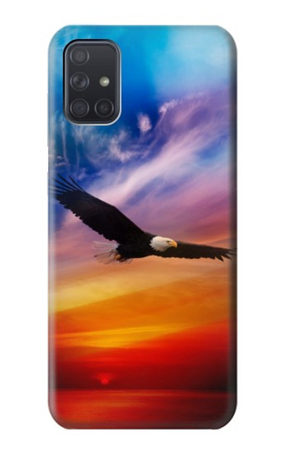 W3841 Bald Eagle Flying Colorful Sky Hülle Schutzhülle Taschen und Leder Flip für Samsung Galaxy A71