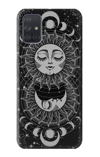 W3854 Mystical Sun Face Crescent Moon Hülle Schutzhülle Taschen und Leder Flip für Samsung Galaxy A71