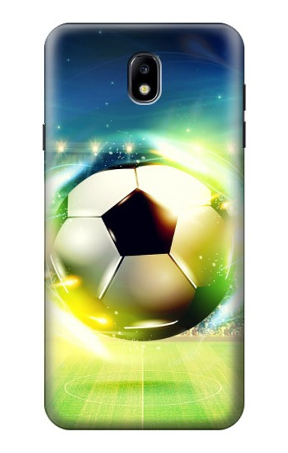 W3844 Glowing Football Soccer Ball Hülle Schutzhülle Taschen und Leder Flip für Samsung Galaxy J7 (2018), J7 Aero, J7 Top, J7 Aura, J7 Crown, J7 Refine, J7 Eon, J7 V 2nd Gen, J7 Star