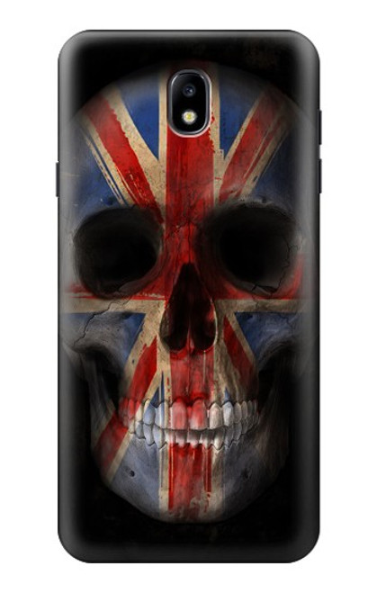 W3848 United Kingdom Flag Skull Hülle Schutzhülle Taschen und Leder Flip für Samsung Galaxy J7 (2018), J7 Aero, J7 Top, J7 Aura, J7 Crown, J7 Refine, J7 Eon, J7 V 2nd Gen, J7 Star