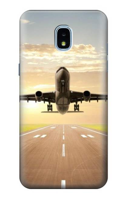 W3837 Airplane Take off Sunrise Hülle Schutzhülle Taschen und Leder Flip für Samsung Galaxy J3 (2018), J3 Star, J3 V 3rd Gen, J3 Orbit, J3 Achieve, Express Prime 3, Amp Prime 3