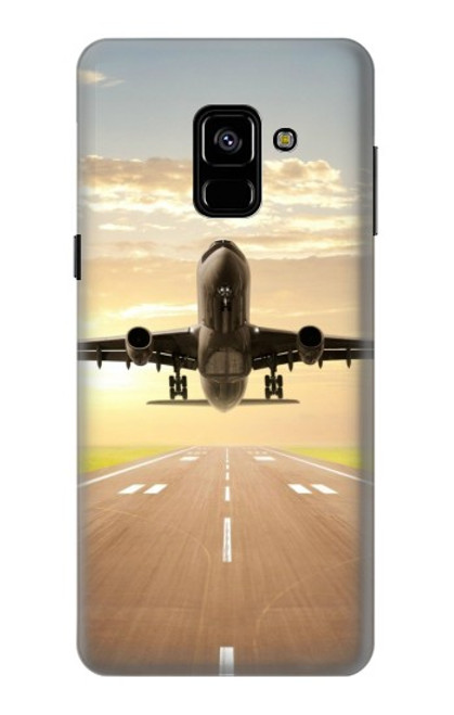 W3837 Airplane Take off Sunrise Hülle Schutzhülle Taschen und Leder Flip für Samsung Galaxy A8 (2018)