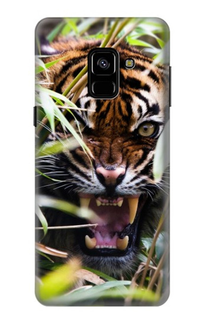 W3838 Barking Bengal Tiger Hülle Schutzhülle Taschen und Leder Flip für Samsung Galaxy A8 (2018)