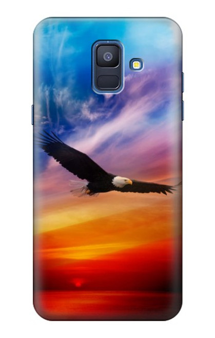 W3841 Bald Eagle Flying Colorful Sky Hülle Schutzhülle Taschen und Leder Flip für Samsung Galaxy A6 (2018)