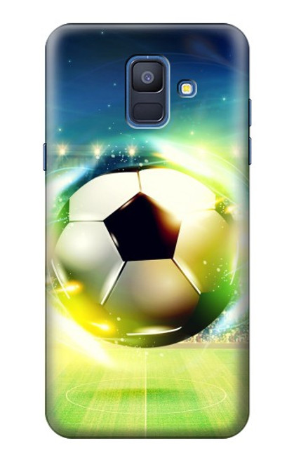 W3844 Glowing Football Soccer Ball Hülle Schutzhülle Taschen und Leder Flip für Samsung Galaxy A6 (2018)