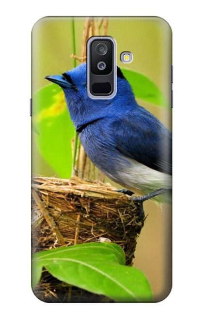 W3839 Bluebird of Happiness Blue Bird Hülle Schutzhülle Taschen und Leder Flip für Samsung Galaxy A6+ (2018), J8 Plus 2018, A6 Plus 2018