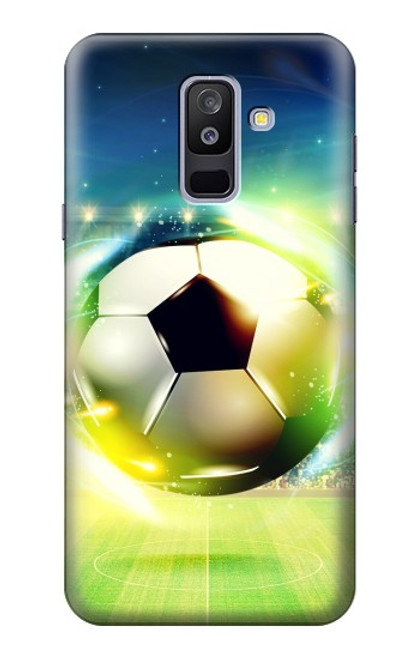 W3844 Glowing Football Soccer Ball Hülle Schutzhülle Taschen und Leder Flip für Samsung Galaxy A6+ (2018), J8 Plus 2018, A6 Plus 2018