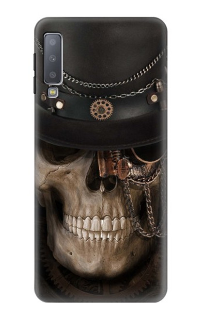 W3852 Steampunk Skull Hülle Schutzhülle Taschen und Leder Flip für Samsung Galaxy A7 (2018)