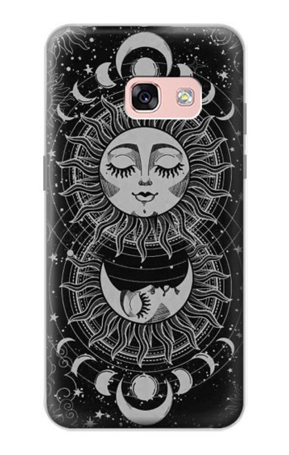 W3854 Mystical Sun Face Crescent Moon Hülle Schutzhülle Taschen und Leder Flip für Samsung Galaxy A3 (2017)