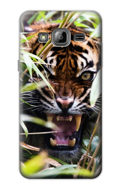 W3838 Barking Bengal Tiger Hülle Schutzhülle Taschen und Leder Flip für Samsung Galaxy J3 (2016)